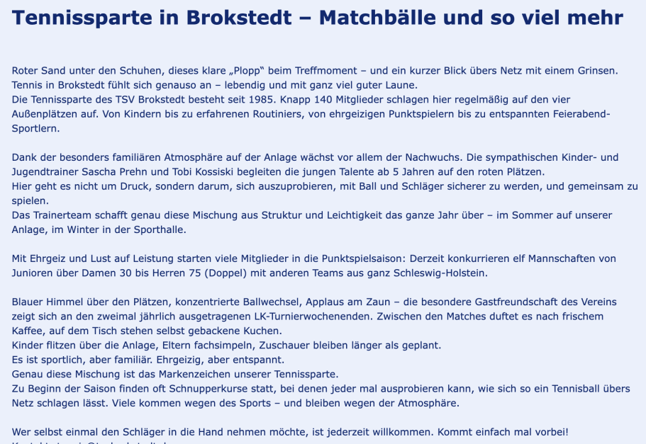 Text für einen Sportverein